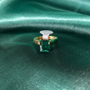 Gold Stainless Steel Ring With A Large Square Green Gem